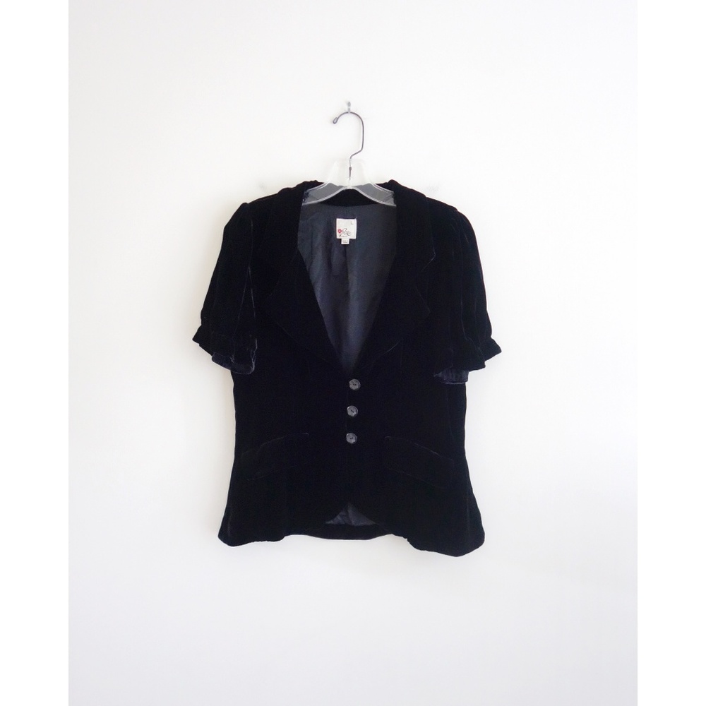 Joie Black Velvet Silk Short Sleeve Blazer sz L